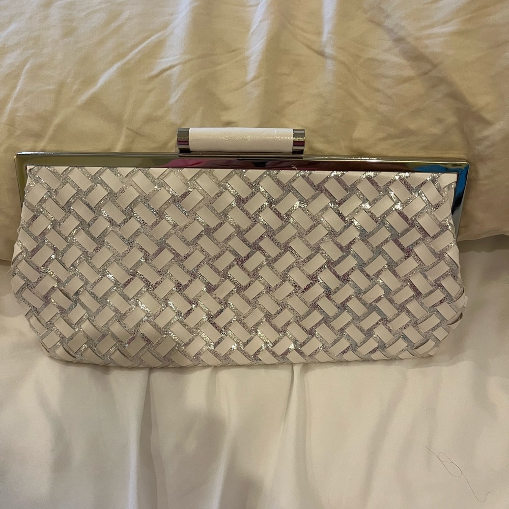 White/silver clutch bag